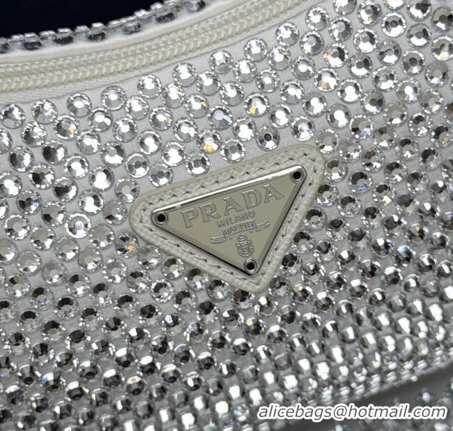 Original Cheap Prada Re-Edition Satin Mini-bag with Crystals 1NE515 White 2025