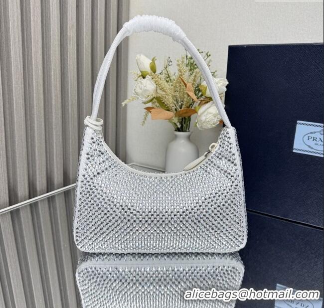 Original Cheap Prada Re-Edition Satin Mini-bag with Crystals 1NE515 White 2025