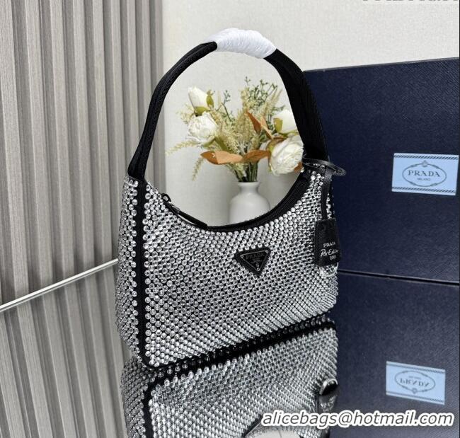 Spot Bulk Prada Re-Edition Satin Mini-bag with Crystals 1NE515 Black 2025