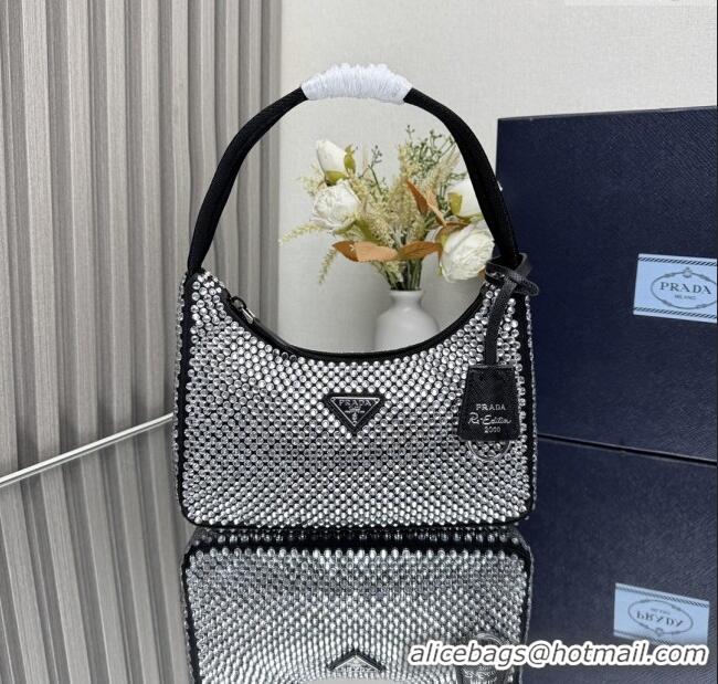 Buy Cheap Prada Re-Edition Satin Mini-bag with Crystals 1NE515 Black 2025