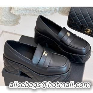 Low Cost Chanel Lambskin Platform Loafers 7.5cm Black 2025 G46582