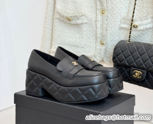 Low Cost Chanel Lambskin Platform Loafers 7.5cm Black 2025 G46582