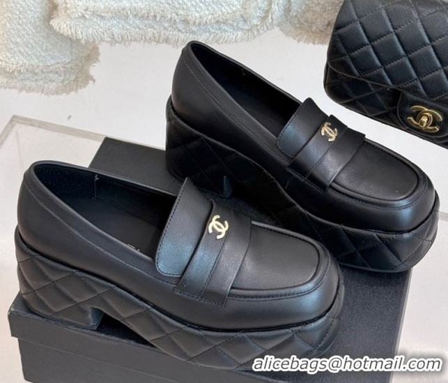 Low Cost Chanel Lambskin Platform Loafers 7.5cm Black 2025 G46582
