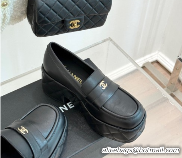 Low Cost Chanel Lambskin Platform Loafers 7.5cm Black 2025 G46582