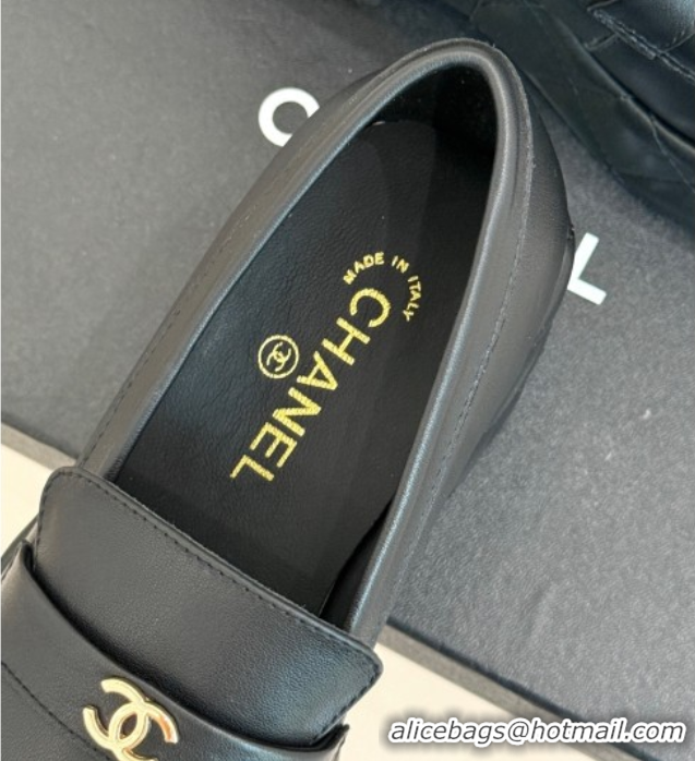 Low Cost Chanel Lambskin Platform Loafers 7.5cm Black 2025 G46582