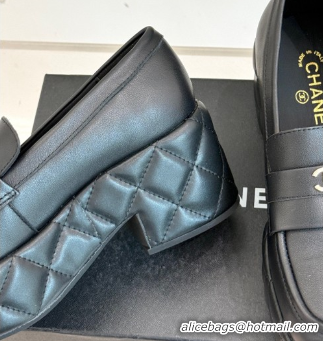 Low Cost Chanel Lambskin Platform Loafers 7.5cm Black 2025 G46582