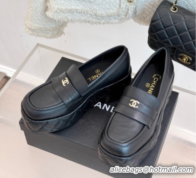Low Cost Chanel Lambskin Platform Loafers 7.5cm Black 2025 G46582
