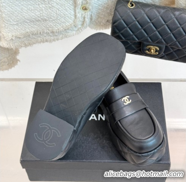 Low Cost Chanel Lambskin Platform Loafers 7.5cm Black 2025 G46582