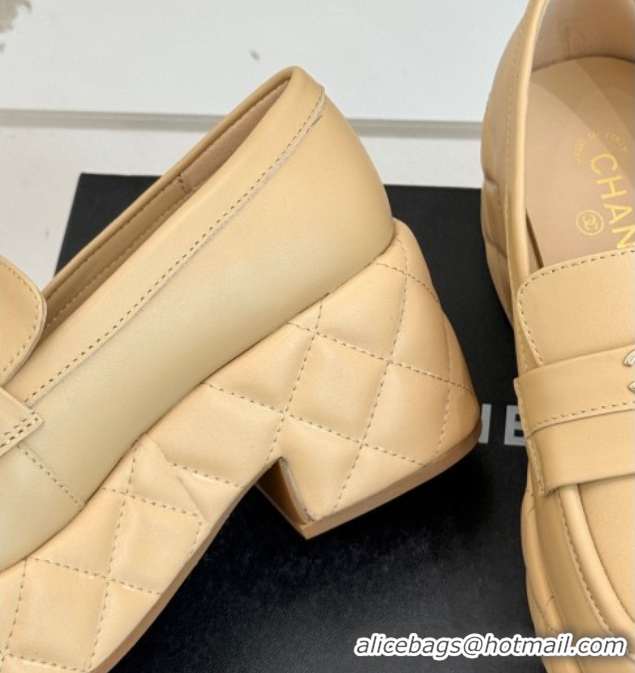 Duplicate Chanel Lambskin Platform Loafers 7.5cm Beige 2025 G46582