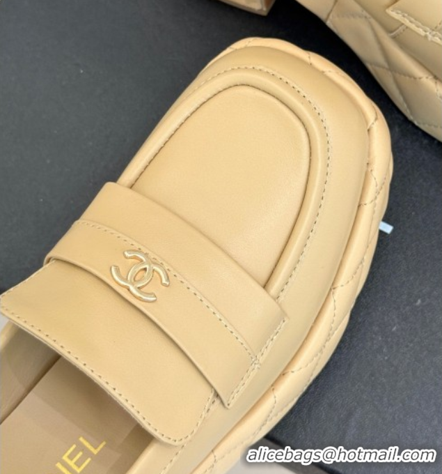 Duplicate Chanel Lambskin Platform Loafers 7.5cm Beige 2025 G46582