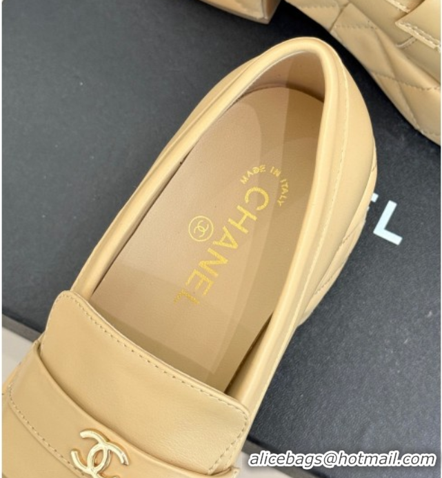 Duplicate Chanel Lambskin Platform Loafers 7.5cm Beige 2025 G46582