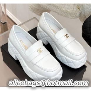 Big Discount Chanel Lambskin Platform Loafers 7.5cm White 2025 G46582