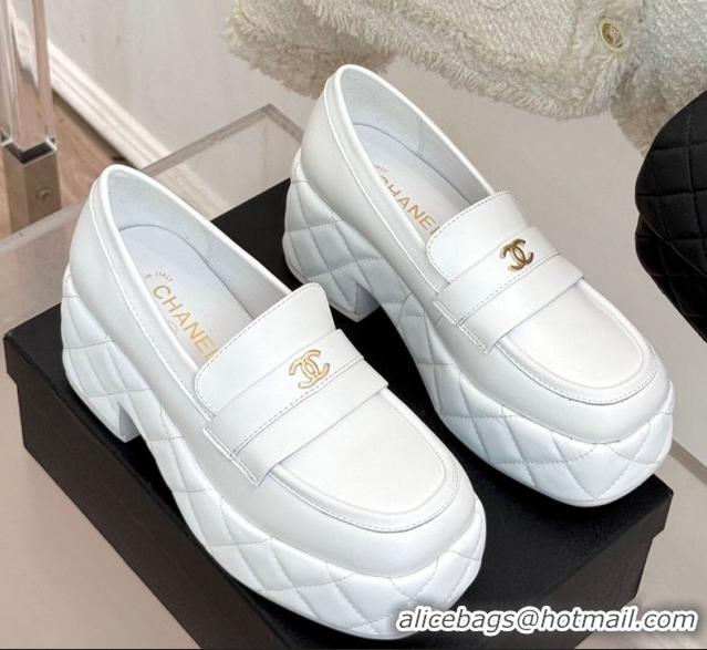 Big Discount Chanel Lambskin Platform Loafers 7.5cm White 2025 G46582