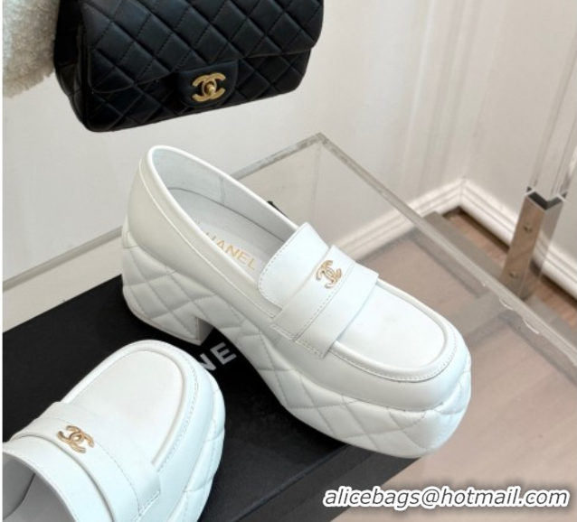 Big Discount Chanel Lambskin Platform Loafers 7.5cm White 2025 G46582