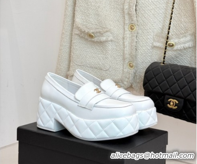 Big Discount Chanel Lambskin Platform Loafers 7.5cm White 2025 G46582