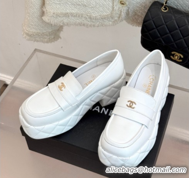 Big Discount Chanel Lambskin Platform Loafers 7.5cm White 2025 G46582