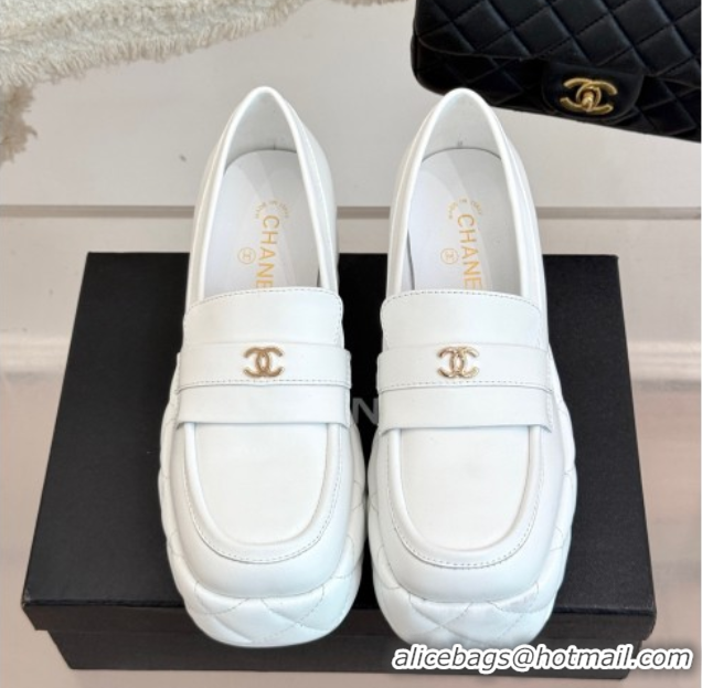 Big Discount Chanel Lambskin Platform Loafers 7.5cm White 2025 G46582