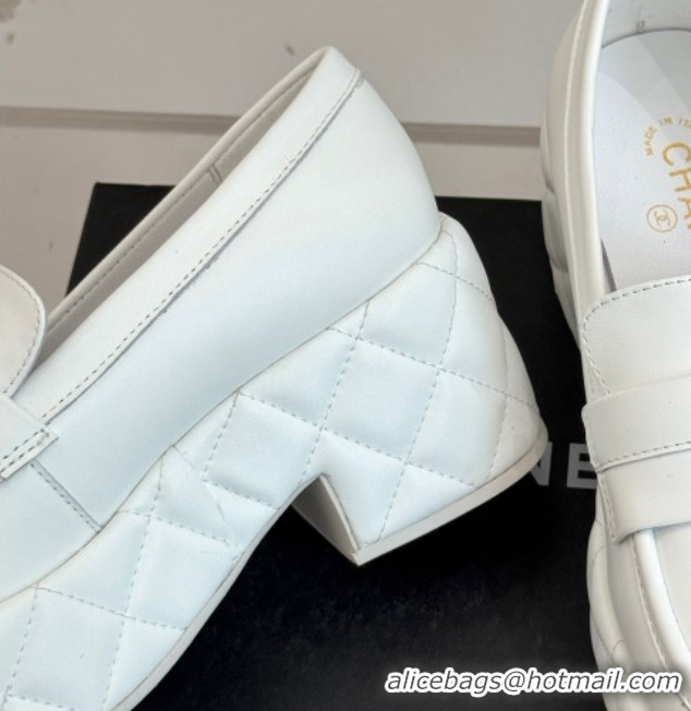 Big Discount Chanel Lambskin Platform Loafers 7.5cm White 2025 G46582