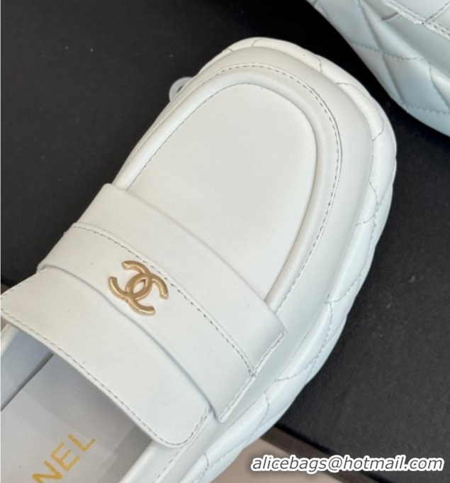 Big Discount Chanel Lambskin Platform Loafers 7.5cm White 2025 G46582