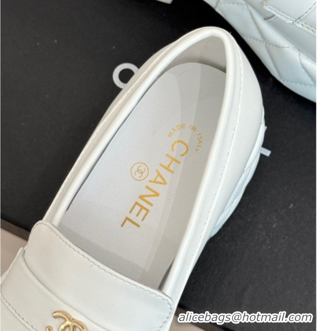Big Discount Chanel Lambskin Platform Loafers 7.5cm White 2025 G46582