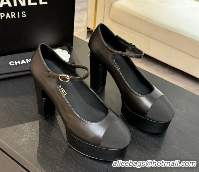 Low Cost Chanel Calfskin & Grosgrain Platform Mary Janes Pumps 11cm with Strass Buckle Black 2025 G46434
