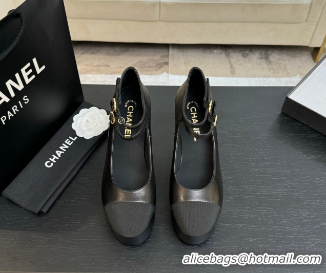 Good Quality Chanel Calfskin & Grosgrain Platform Mary Janes Pumps 11cm with Double Buckle Black 2025 G46433