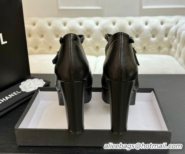 Good Quality Chanel Calfskin & Grosgrain Platform Mary Janes Pumps 11cm with Double Buckle Black 2025 G46433
