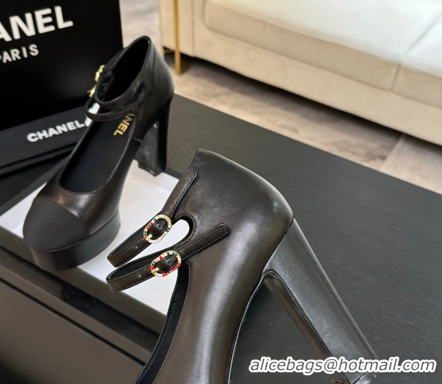 Good Quality Chanel Calfskin & Grosgrain Platform Mary Janes Pumps 11cm with Double Buckle Black 2025 G46433