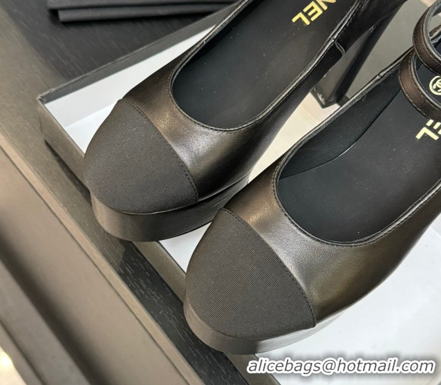 Good Quality Chanel Calfskin & Grosgrain Platform Mary Janes Pumps 11cm with Double Buckle Black 2025 G46433