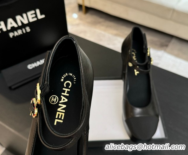 Good Quality Chanel Calfskin & Grosgrain Platform Mary Janes Pumps 11cm with Double Buckle Black 2025 G46433