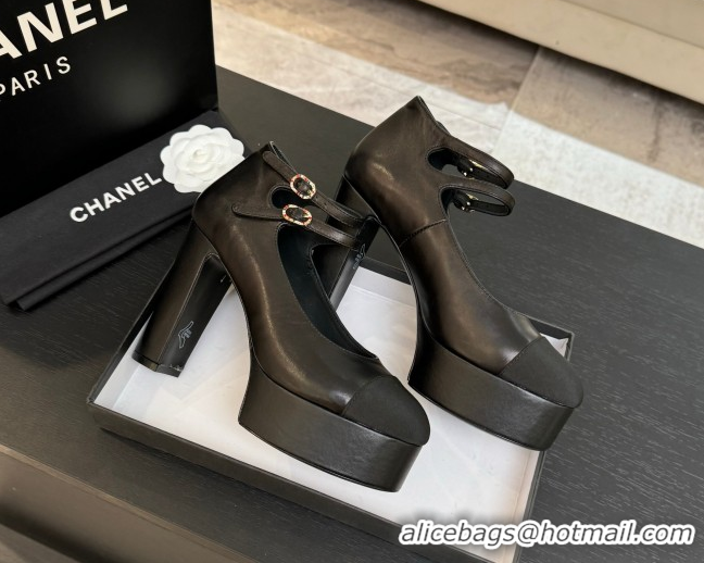 Good Quality Chanel Calfskin & Grosgrain Platform Mary Janes Pumps 11cm with Double Buckle Black 2025 G46433