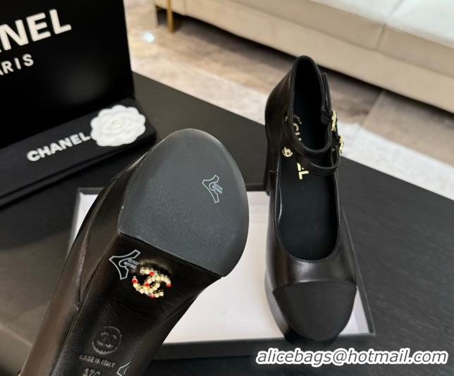 Good Quality Chanel Calfskin & Grosgrain Platform Mary Janes Pumps 11cm with Double Buckle Black 2025 G46433