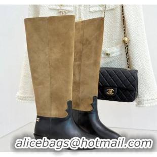 Best Product Chanel Suede and Black Calfskin High Boots Brown 2025 CH071515