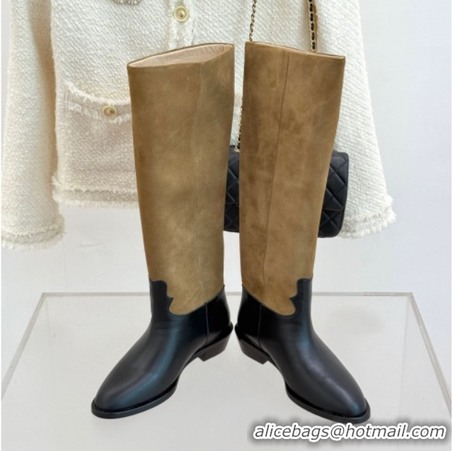 Best Product Chanel Suede and Black Calfskin High Boots Brown 2025 CH071515