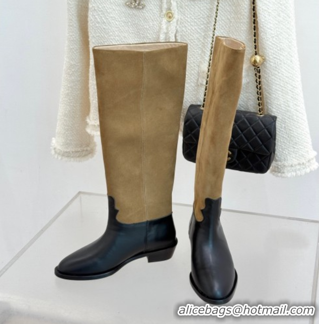 Best Product Chanel Suede and Black Calfskin High Boots Brown 2025 CH071515