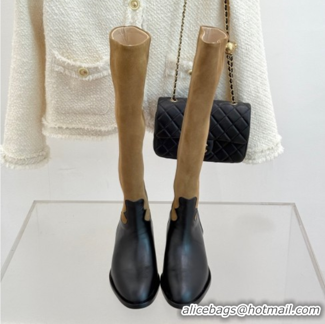 Best Product Chanel Suede and Black Calfskin High Boots Brown 2025 CH071515