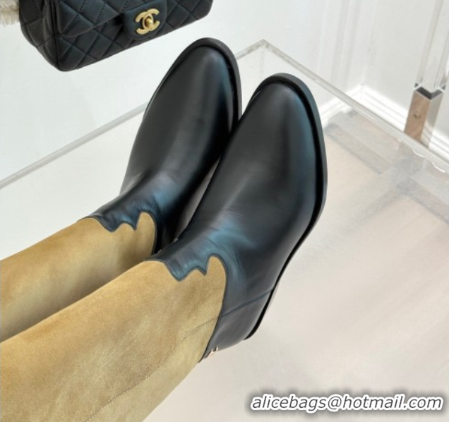 Best Product Chanel Suede and Black Calfskin High Boots Brown 2025 CH071515