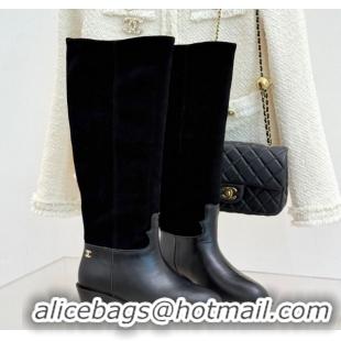 Unique Style Chanel Suede and Black Calfskin High Boots Black 2025 CH071515