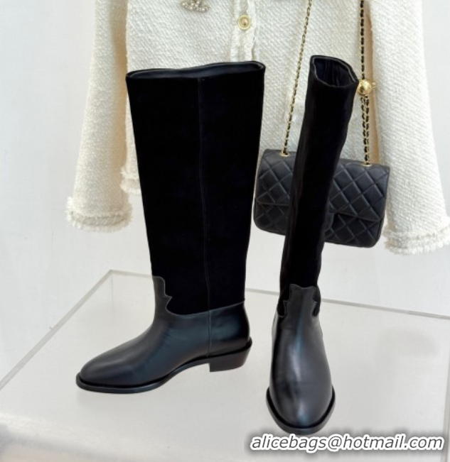 Unique Style Chanel Suede and Black Calfskin High Boots Black 2025 CH071515
