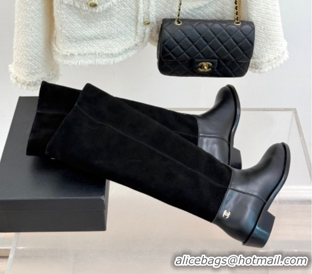 Unique Style Chanel Suede and Black Calfskin High Boots Black 2025 CH071515