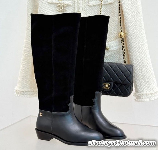 Unique Style Chanel Suede and Black Calfskin High Boots Black 2025 CH071515