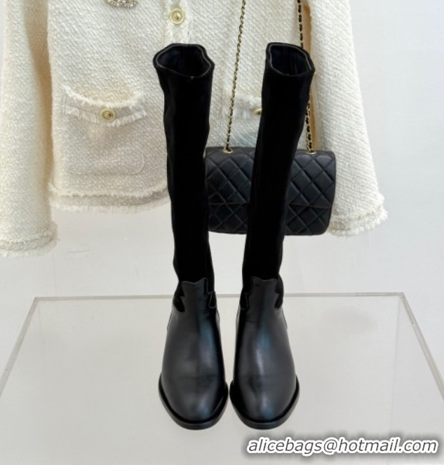 Unique Style Chanel Suede and Black Calfskin High Boots Black 2025 CH071515