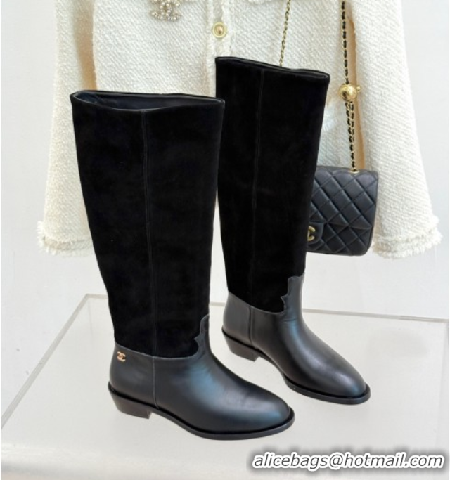 Unique Style Chanel Suede and Black Calfskin High Boots Black 2025 CH071515