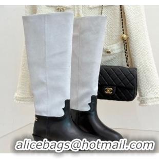 Good Looking Chanel Suede and Black Calfskin High Boots Pale Grey 2025 CH071515