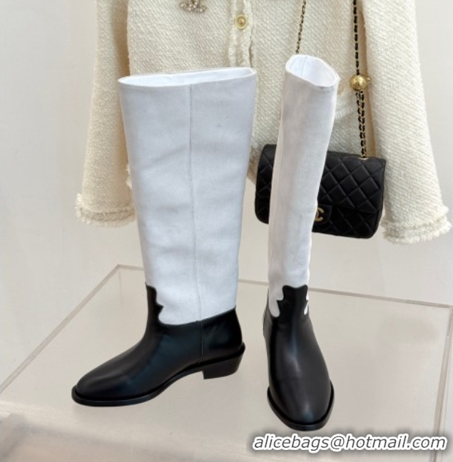Good Looking Chanel Suede and Black Calfskin High Boots Pale Grey 2025 CH071515
