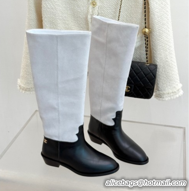 Good Looking Chanel Suede and Black Calfskin High Boots Pale Grey 2025 CH071515