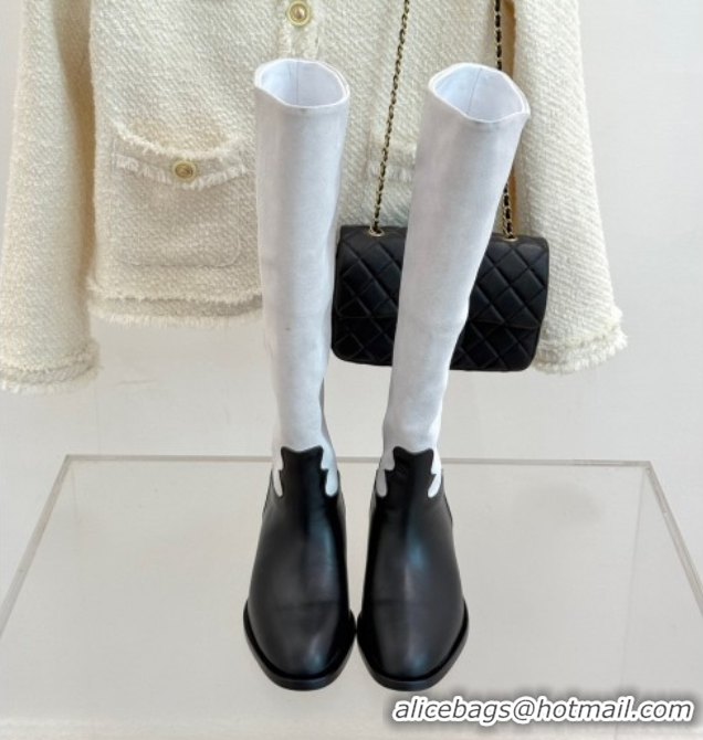 Good Looking Chanel Suede and Black Calfskin High Boots Pale Grey 2025 CH071515