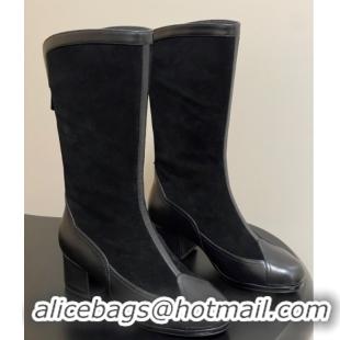 Best Grade Chanel Suede & Lambskin Heel High Boots 5cm Black 2025 G46591