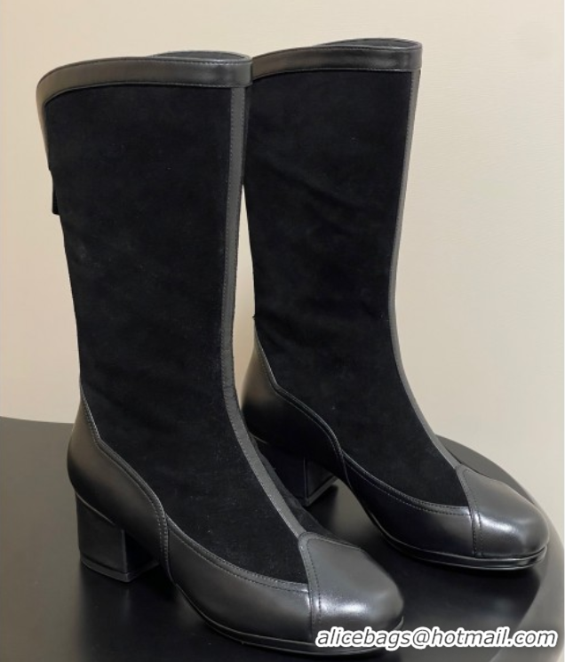 Best Grade Chanel Suede & Lambskin Heel High Boots 5cm Black 2025 G46591