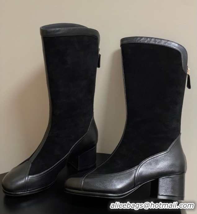 Best Grade Chanel Suede & Lambskin Heel High Boots 5cm Black 2025 G46591
